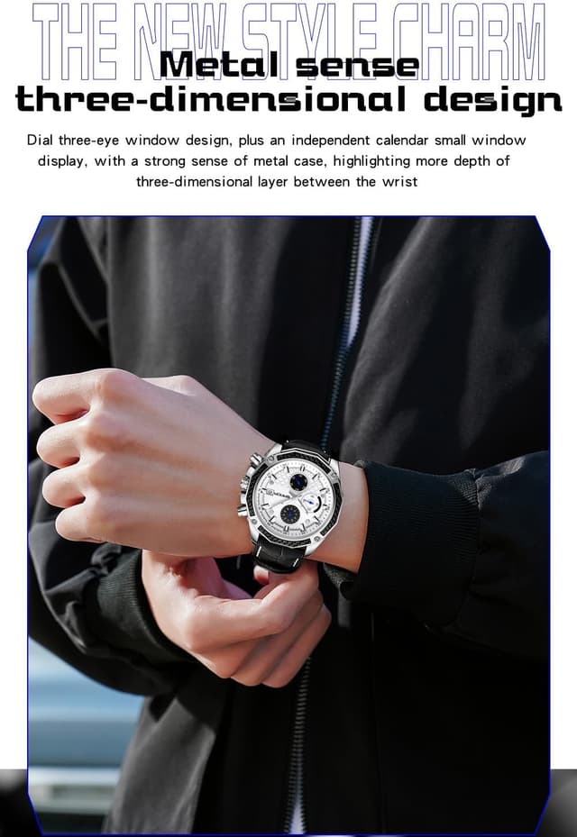 Detalle 2 de TICKEEN Uomo orologio analogico al quarzo con cronografo, calendario e impermeabile 3ATM