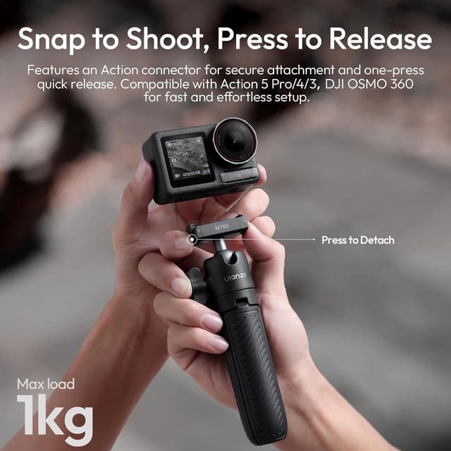Detalle de ULANZI MT66 kleines Action-Kamera-Stativ für DJI Osmo Action (inkl. magnetischem Schnellwechsel-Adapter) – kompakt, Clip & Stativ-Modi