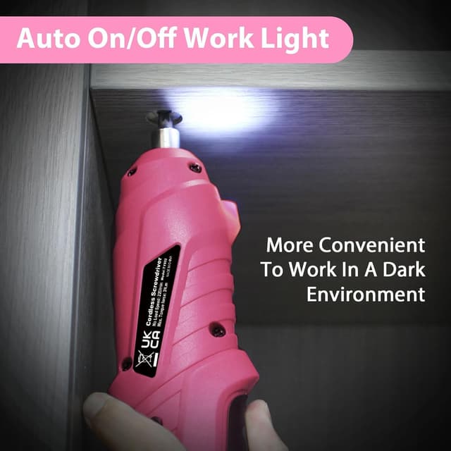 Detalle de MQFORU Cordless Screwdriver Kit (48-in-1), 3.6V rechargeable electric screwdriver with dual-position handle