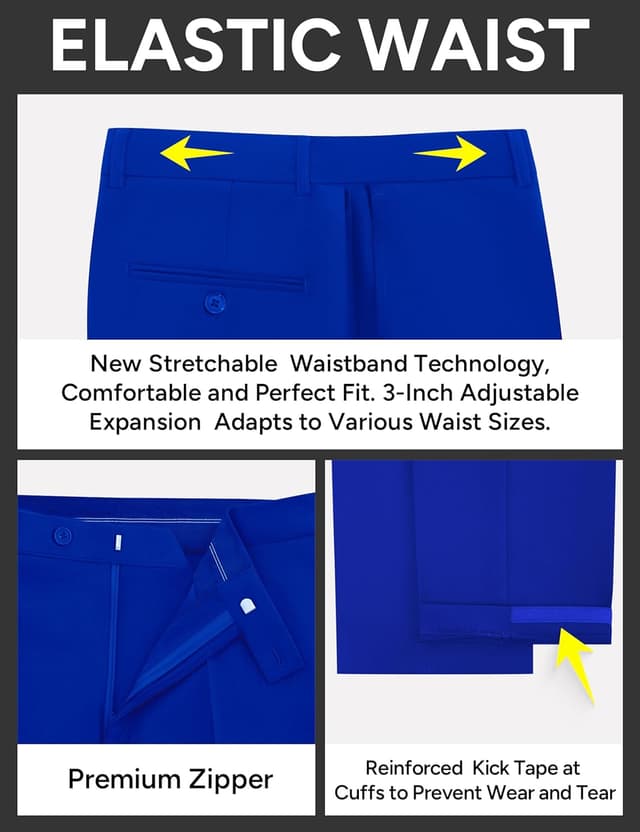 Detalle de RainbowDate Men’s Stretch Slim Fit 3-Piece Suit (2-Button Jacket) with Adjustable Waist Pants