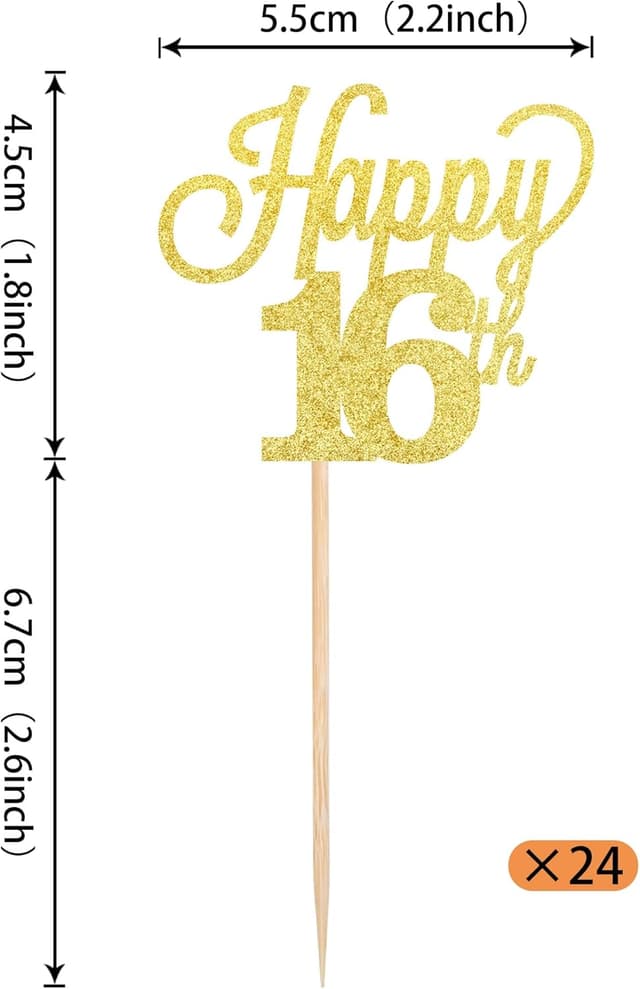 Thumbnail 1 de Happy 16th Birthday Cupcake Toppers Set — 24 Stück 🧁