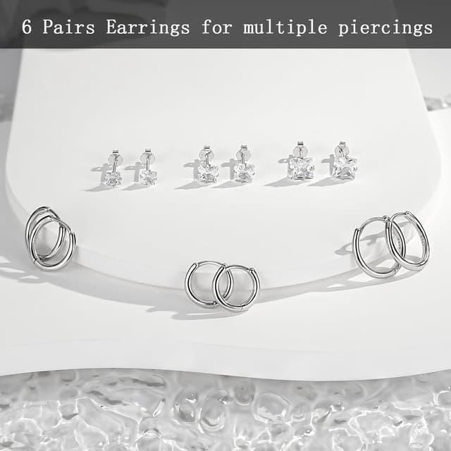 Detalle de Loutade Ohrringe Silber 925 Set mit 5 Paaren: Creolen & Ohrstecker für mehrere Piercings (hypoallergen)