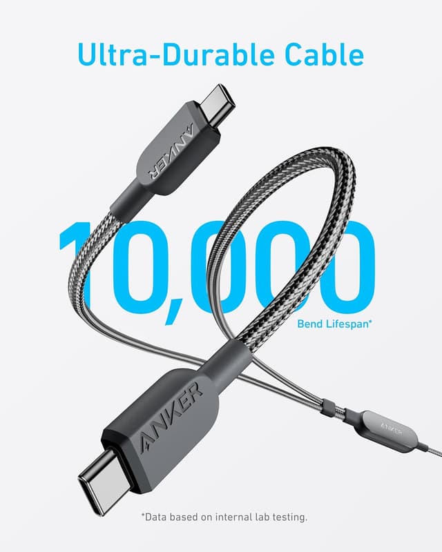 Detalle de Anker USB-C Cable 2-in-1 (6 ft) up to 140W fast charging, braided black
