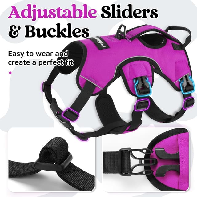 Detalle 2 de rabbitgoo Escape-Proof Dog Harness (Large, Purple) with Lift Handle and Reflective Trim