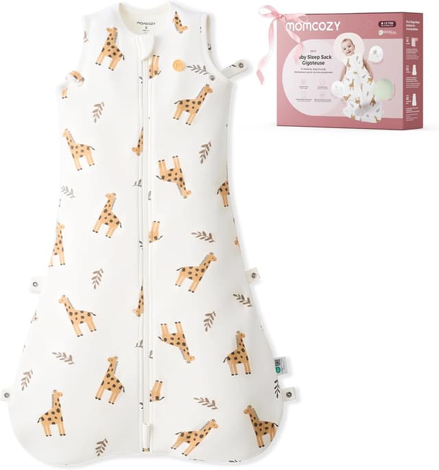 Detalle de momcozy Baby Sleeping Bag (0–6 Months) 1.5 TOG Bamboo, Giraffe, Soft OEKO-TEX Fabric, Two-Way Zip