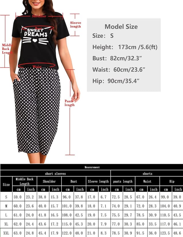 Detalle 2 de Ensemble de pyjama femme Uniexcosm en coton : manches courtes imprimé, col rond et pantalon 3/4