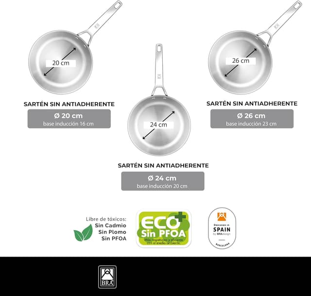 Thumbnail 1 de BRA Signature Set 3 Sartenes Acero Inox.20-24-26👩🍳