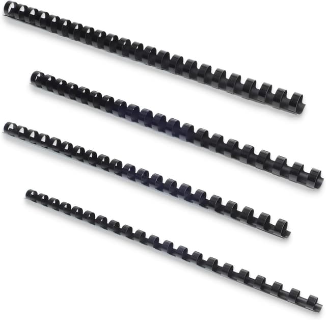Detalle de BuroKalos Bindekämme (80 Stück) für 55–125 Blatt, A4, Schwarz – 10/12/14/16 mm gemischte Größen