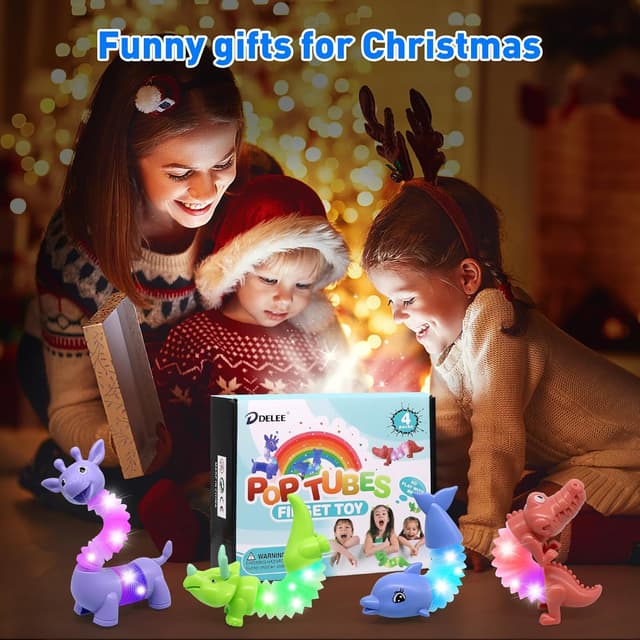 Detalle de DELEE Pop Tubes Animal Toy LED Sensory Stress Relief Tubes (4-pack)