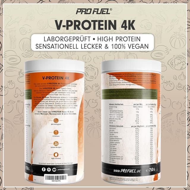 Thumbnail 5 de V-PROTEIN 4K Blend Vegan Proteinpulver 750g