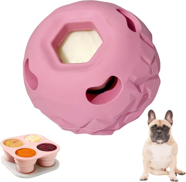 Detalle de Freezeball Dog Toys – Frozen treat dispensing puzzle toy for large tough chewers (pink, Large)