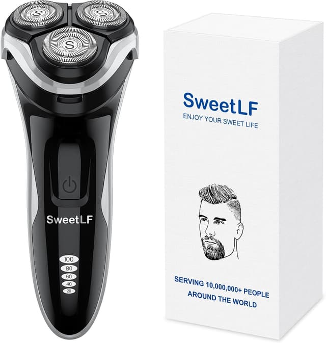 Detalle de SweetLF Rasierer Herren elektrisch mit IPX7, 4D-Drehköpfen & LED-Display (Nass-/Trocken) – Schwarz-Grau