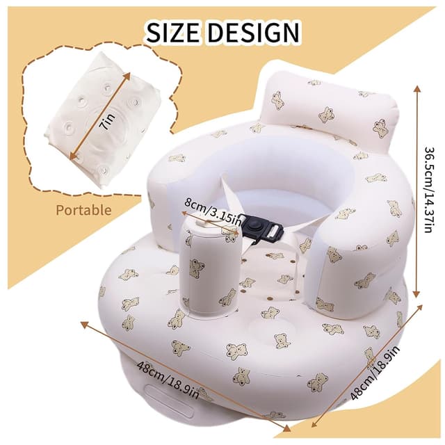 Detalle de IOPJLK aufblasbarer Baby-Sitz mit Gurt, für Babys ab 3 bis 36 Monaten (Bärenkopf)