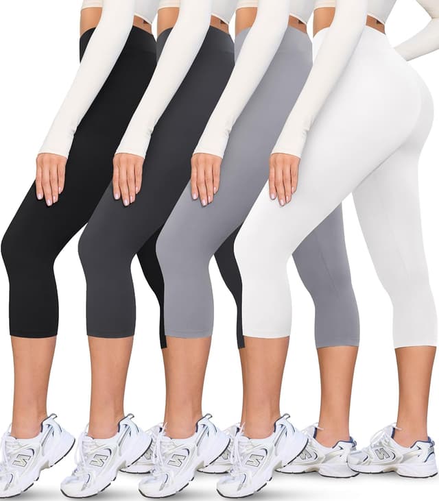 Detalle de VALANDY Creamlush 4-Pack Capri Leggings (High-Waisted, Stretchy Yoga & Lounge Pants) — S-3XL