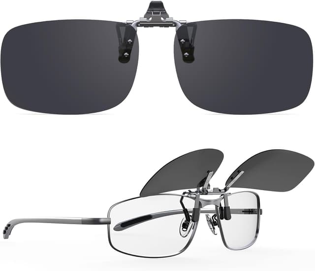 Detalle de Goiteia Polarized Flip-Up Clip-On Sunglasses with Wide Steel Clip (Mens & Womens)