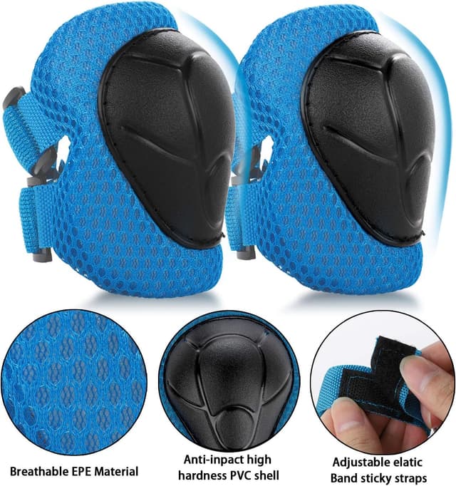 Detalle de ValueTalks Kids Bike Helmet & Pads Set (7pc) – Adjustable Skate Helmet, Knee, Elbow & Wrist Pads