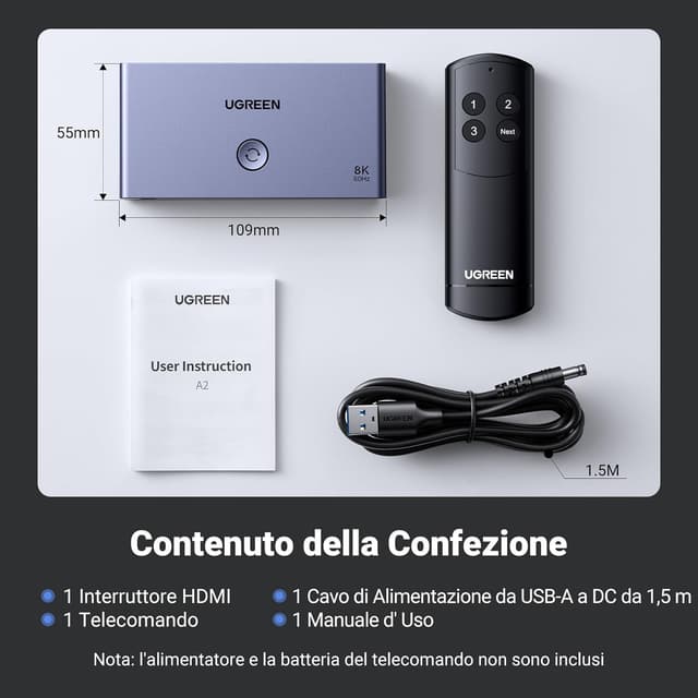 Detalle 2 de UGREEN HDMI 2.1 Switch 3 in 1 8K