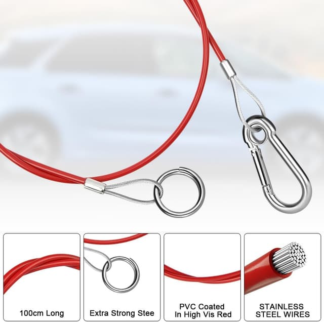 Detalle de URAQT KFZ Abreißseil für Anhänger und Wohnwagen (Ring) – 1 Meter, mit Haken, Abreißzugkraft 400 kg
