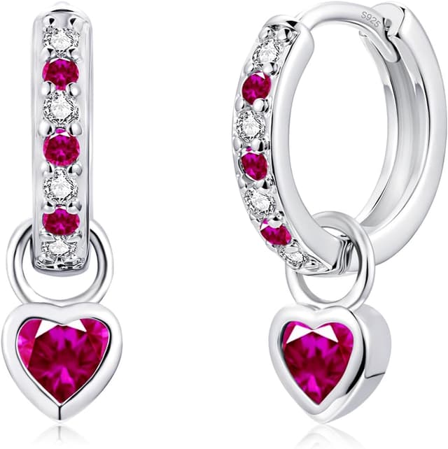 Detalle de Bewenda Ohrringe aus Silber 925 für Kinder & Damen – Creolen mit Herz-Anhänger und Zirkonia (inkl. Geschenkbox)