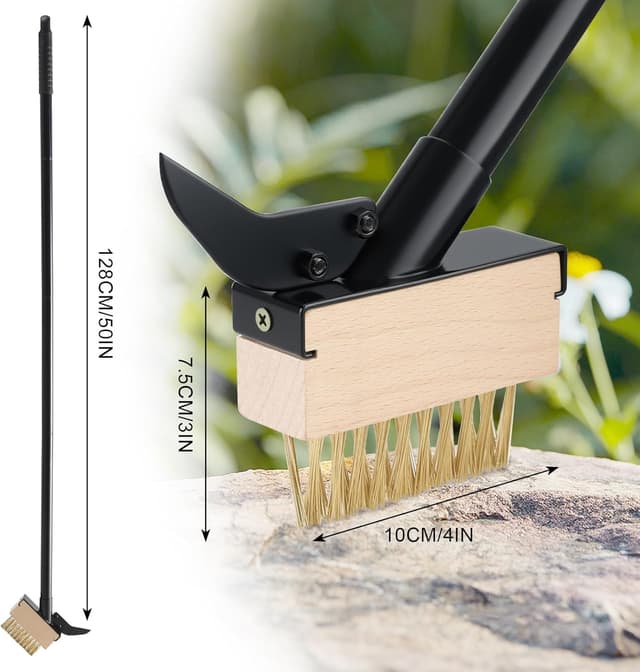 Detalle de Mitclear Weed Remover Tool with Long Handle (50IN) with V Wire Brush & Metal Scraper