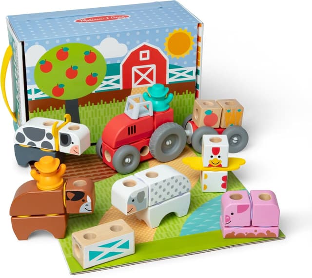 Detalle de Melissa & Doug Blockables à emboîter – À la ferme, coffret de 56 blocs en bois FSC