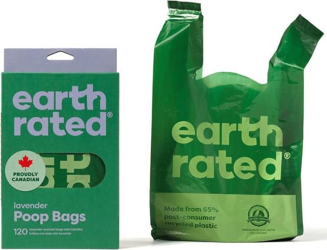 Detalle de Earth Rated Dog Poo Bags with Handles (Lavender Scent), 120 Bags – Leakproof & easy tie