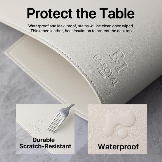 Detalle 2 de Baroyal Faux Leather Placemats (Set of 6) — Vinyl Washable, Heat-Resistant Table Mats, Cream White