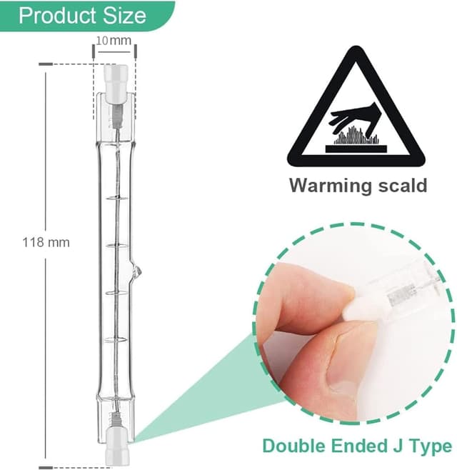 Detalle 2 de Jaenmsa R7S Halogenstab J118 (118 mm) dimmbar, 300 W, 230 V – 5er-Set