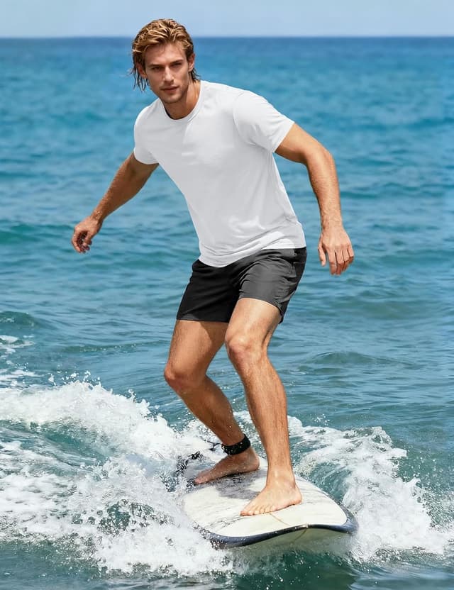 Detalle de KEFITEVD T-shirt manches courtes homme à col rond – séchage rapide, UPF 50+ et tissu polyester extensible