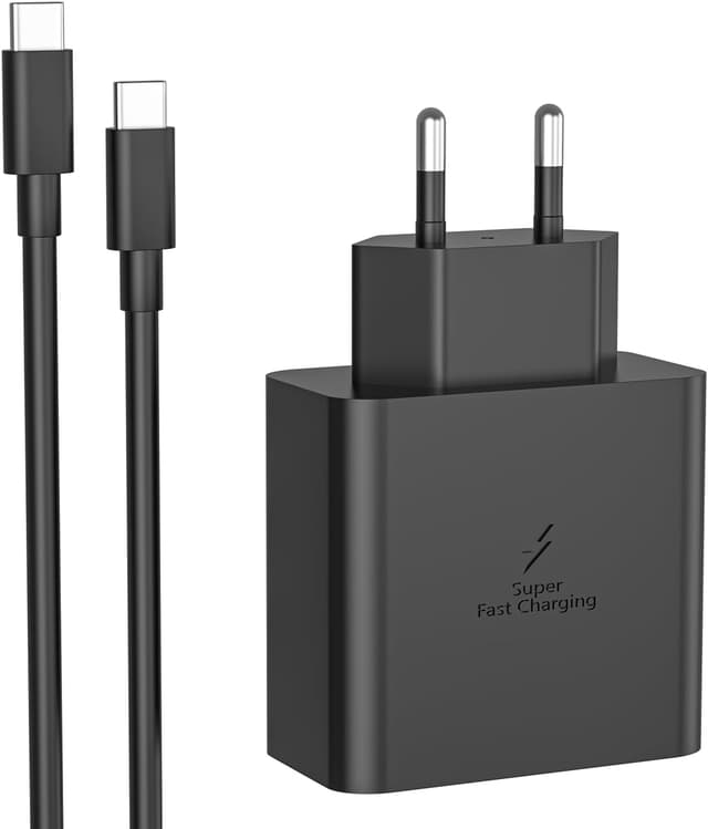 Detalle de Chargeur USB-C 45 W BOLUX-JS avec Super Fast Charge 2.0 et câble USB-C 2 m (noir) pour Samsung Galaxy