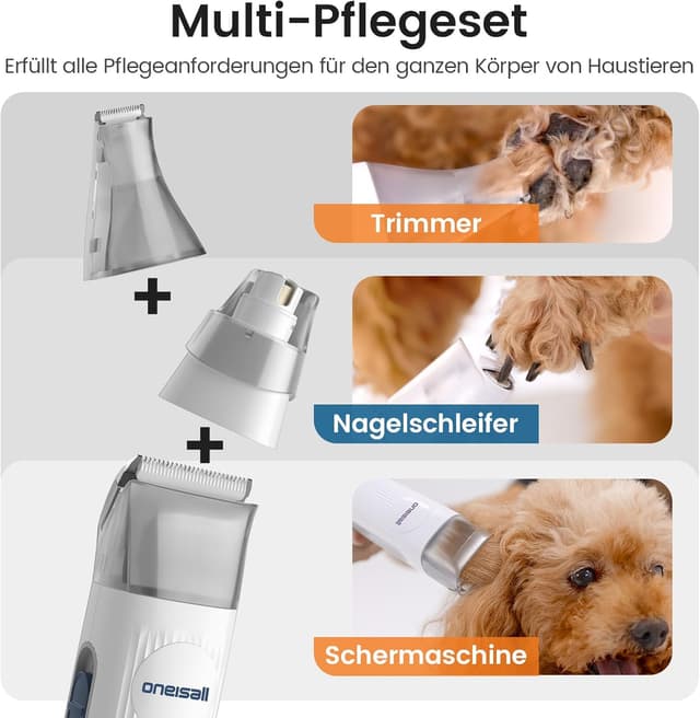Detalle de oneisall Hundeschermaschine mit Staubsauger – 12.000 Pa Saugkraft, 7 Pflege-Tools