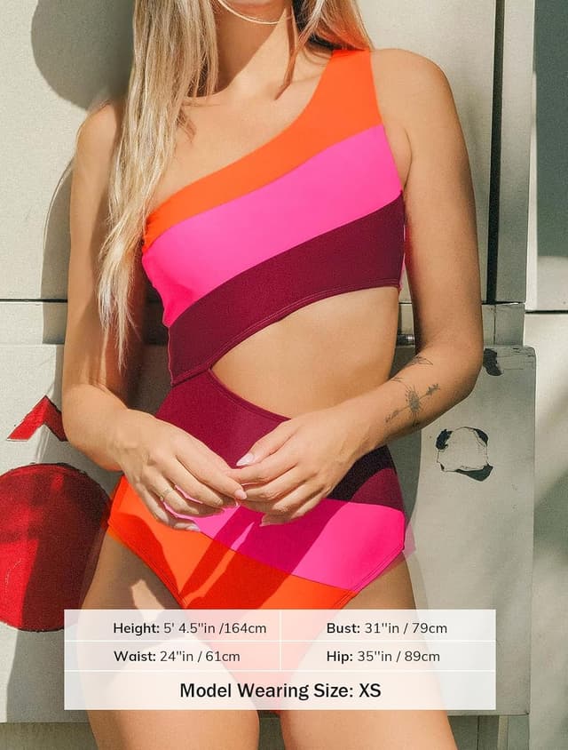 Detalle 2 de Costume da bagno intero donna CUPSHE a monospalla con ritagli a blocchi di colore