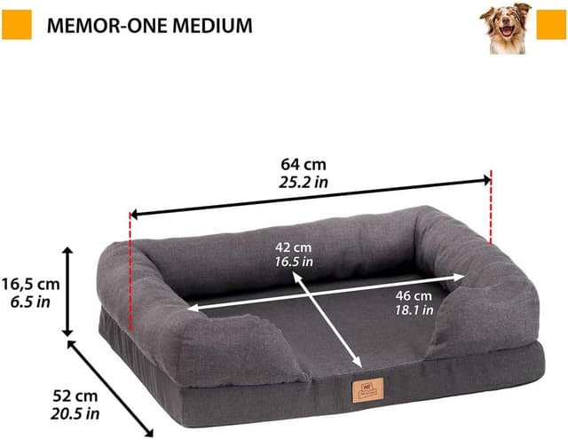Detalle de Ferplast Orthopädisches Hundebett MEMOR-ONE mit Memory Foam, Grau – 64 x 52 x 16,5 cm