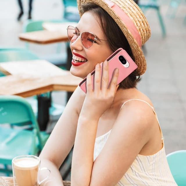 Detalle de GOTOURED for Pixel 9a Case Wallet with RFID blocking, 4 card slots & detachable wrist strap (Pink)