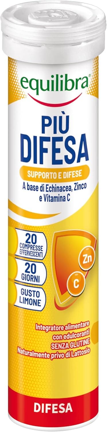 Detalle 2 de Equilibra Integratori Alimentari Più Difesa con Echinacea, Zinco e Vitamina C, compresse effervescenti al gusto limone (3 pezzi)