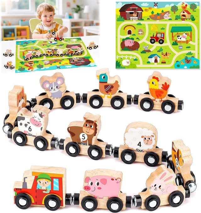 Detalle de Magnetic Wooden Train Set Montessori 2โ4 yrs ๐