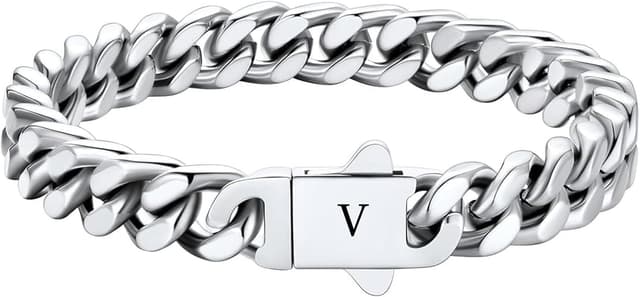 Detalle de HAYOUWAY Armband Herren Buchstaben Edelstahl 7,8 Zoll