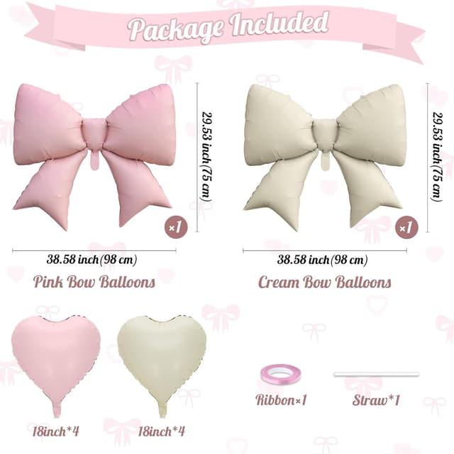 Detalle de FunHot Cream Pink Heart Balloons & Pink Bow Balloons Set (10 Pieces)