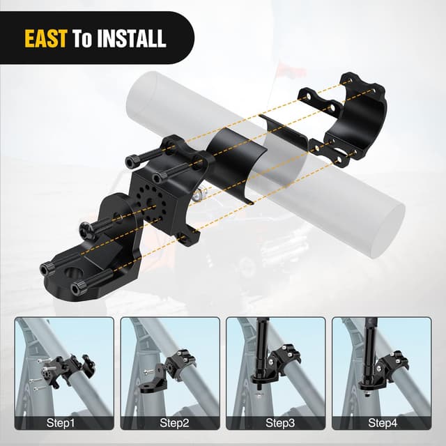 Detalle 2 de Nilight UTV Flag Antenna Whip Light Mounting Bracket (Adjustable, Heavy-Duty Steel) for 1.5–2 inch Roll Cages