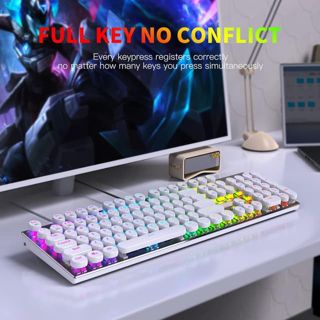 Detalle 2 de HUO JI E-Yooso Z-88 Wired Typewriter-Style Mechanical Gaming Keyboard (Blue Clicky) with RGB, USB-C