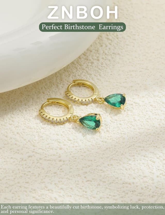 Thumbnail 6 de ZNBOH orecchini pendenti donna in oro placcato 18K anallergici con zirconi e pietra di nascita