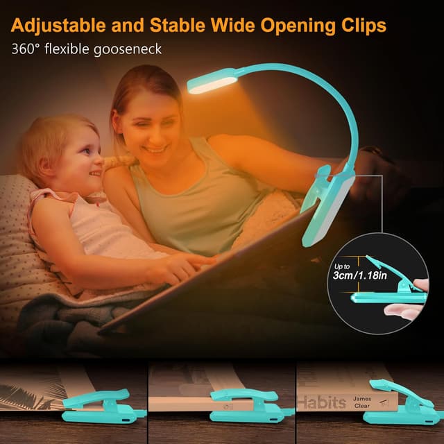 Detalle de Gritin 16 LED Reading Light book light with 3 modes, stepless dimming and rechargeable battery (Blue)