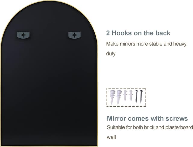 Detalle de Arched Wall Mirror for Bathroom & Vanity, 24x36 Black Metal Frame, Shatterproof Glass