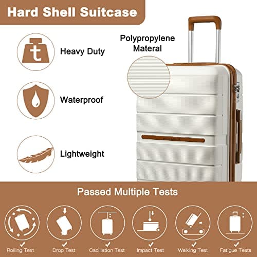 Detalle de British Traveller maleta de viaje grande rígida de PP con cerradura TSA y cabina (76 cm) en blanco