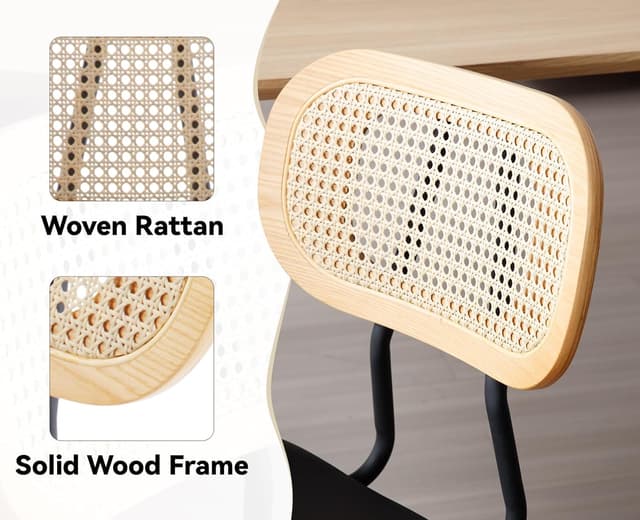 Detalle de chairus Lot de 2 chaises de salle à manger sans accoudoirs en cuir synthétique et dossier en rotin – Noir