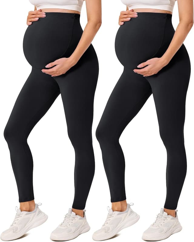 Detalle de VALANDY Creamlush 2 Pack Women’s Maternity Leggings (Over the Belly) for Yoga, Workout & Everyday Wear