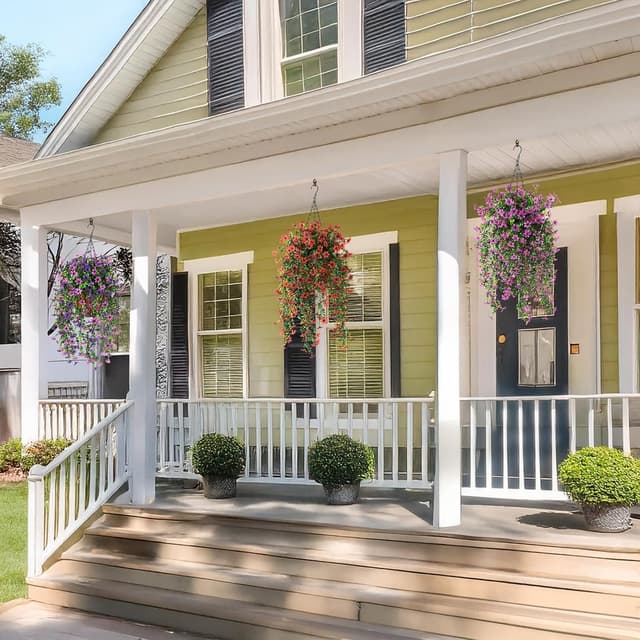 Detalle de INQCMY Faux Silk Daisy Hanging Flowers (2-Pack) with Eucalyptus Leaves for Outdoor & Indoor Porch Decor