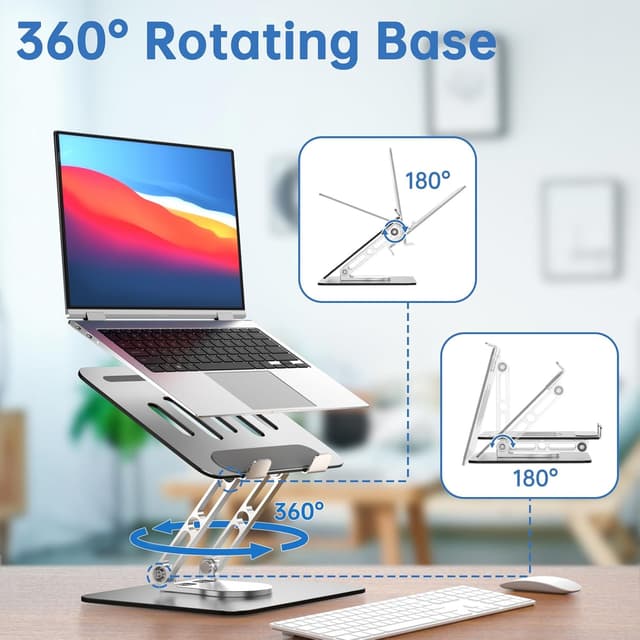Detalle 2 de GleYo Adjustable Laptop Stand for Desk with 360° Rotating Base (Ergonomic, Foldable, 10–16 inch Laptops)