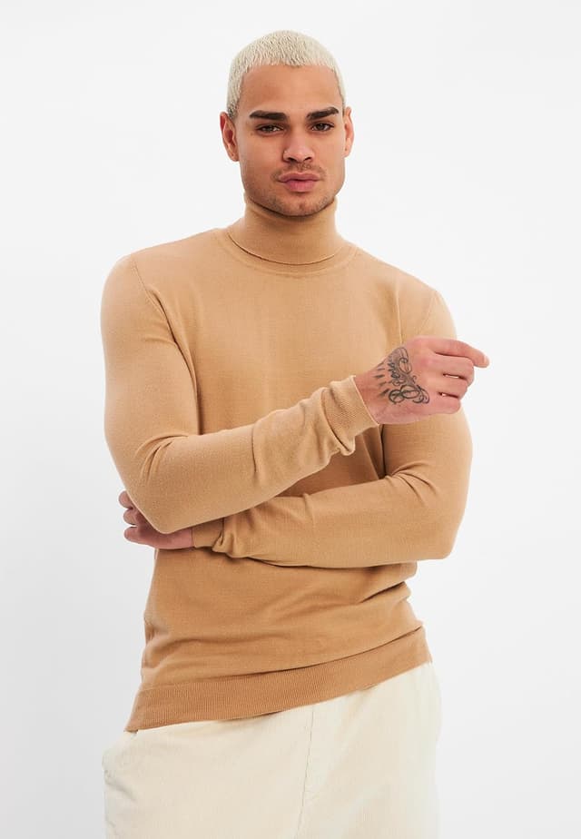 Detalle de Leif Nelson maglione da uomo a collo alto in maglia fine leggero