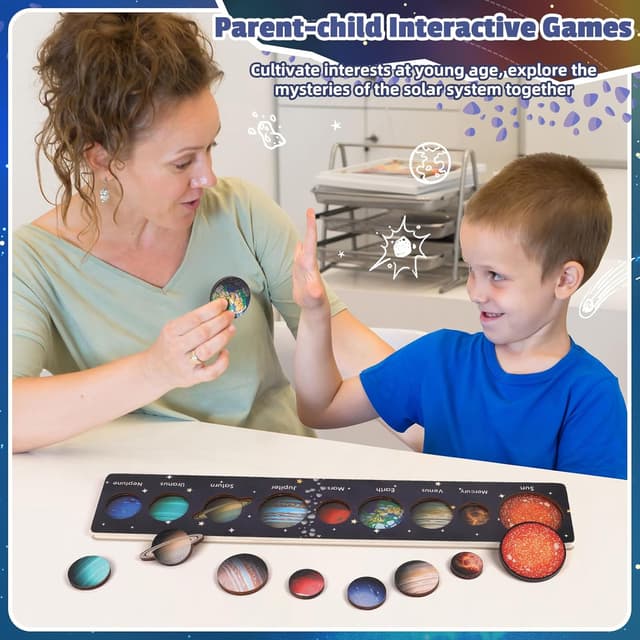 Detalle de WhizWinks Solar System Wooden Puzzle for 3–7 Year Olds (Montessori-inspired space matching game)